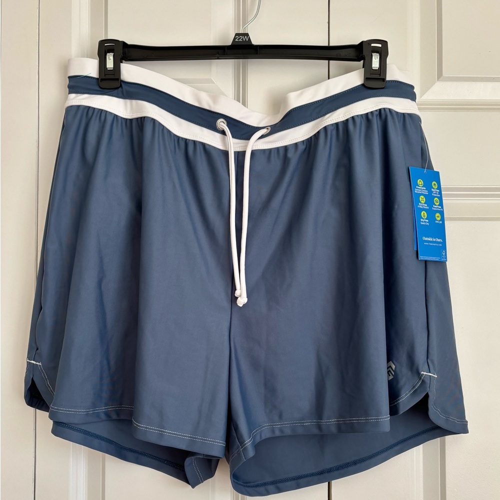 Free Country Women's Blue/White Drawstring Swim Shorts UPF 50+ Sun Protection